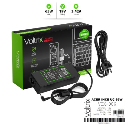 VTX-006 Acer İnce Uç 19V 3.42A 65W 3.0x1.1mm
