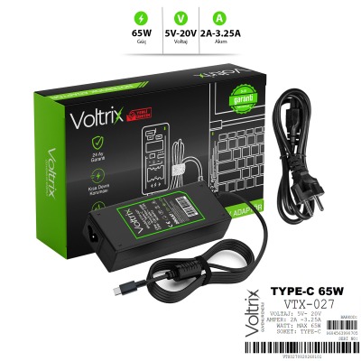 VTX-027 Lenovo, Dell ….Type-C 5V-20V 1.5A-3.42A 65W Type-C
